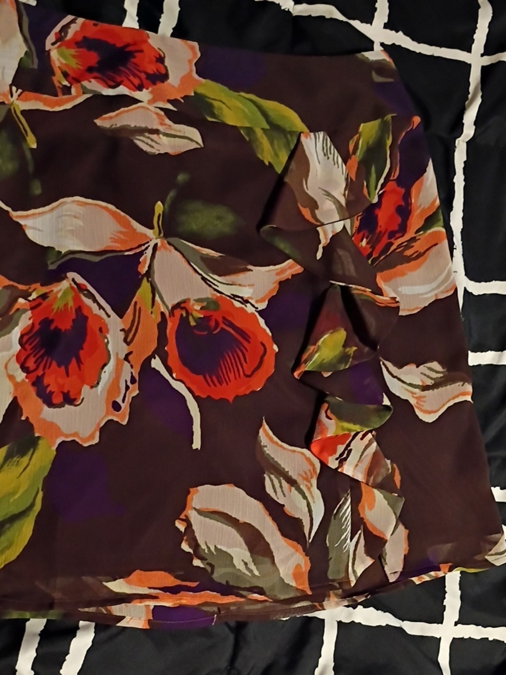Cato Brown Floral Print Skirt with Orange & Purple Accents